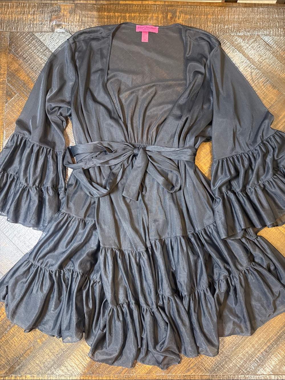 Betsey Johnson Intimates Y2K Black Sheer Ruffle Tiered Robe OS - Picture 5 of 7